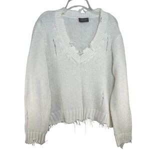 Wooden Ships‎ Ivory Sweater SZ M L Mohair Wool Thrashed Destroyed Grunge